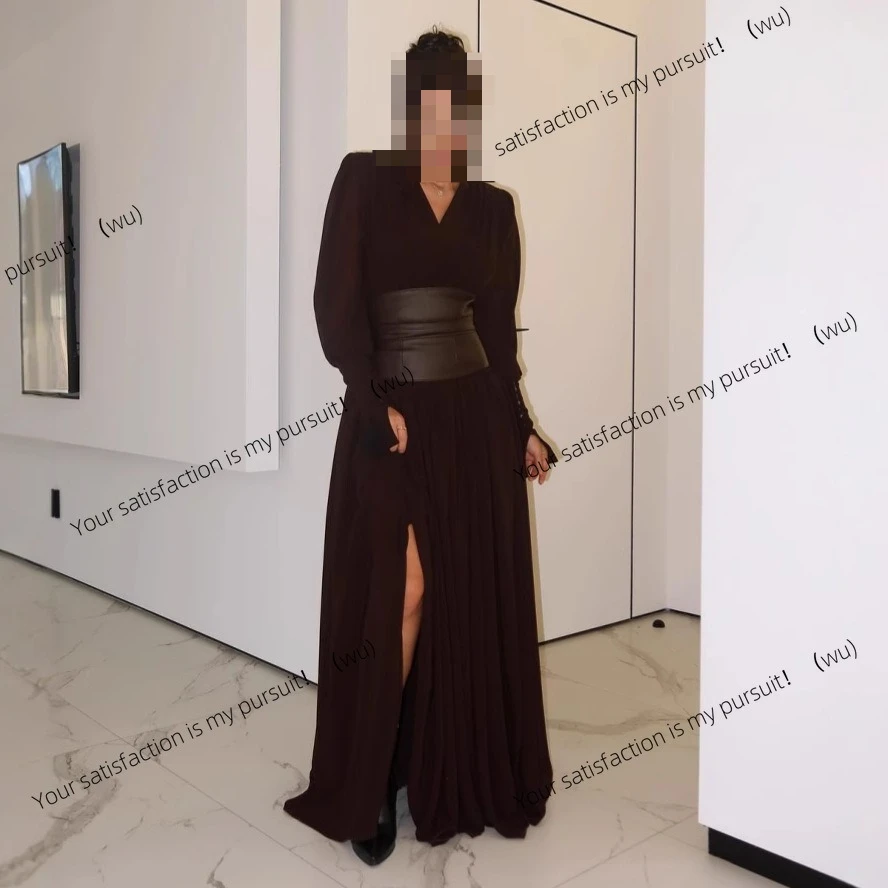 レディース Vネック ファッション ウエストシール スリム スプリットドレス