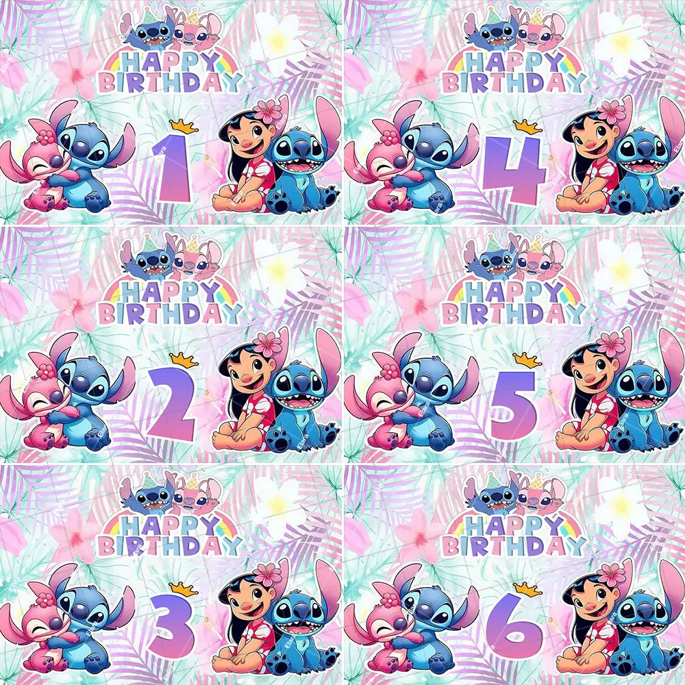 

Cartoon Lilo&Stitch Children's Happy Birthday Party Decor Supplies Baby Shower Customized Name Year Poster Backdrop Photo Studio