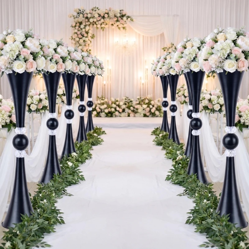 10pcs Metal Crystal Flower Stand Floral Vase Wedding Supplies Gold White Black For Table Decoration Centerpieces Walkway Props