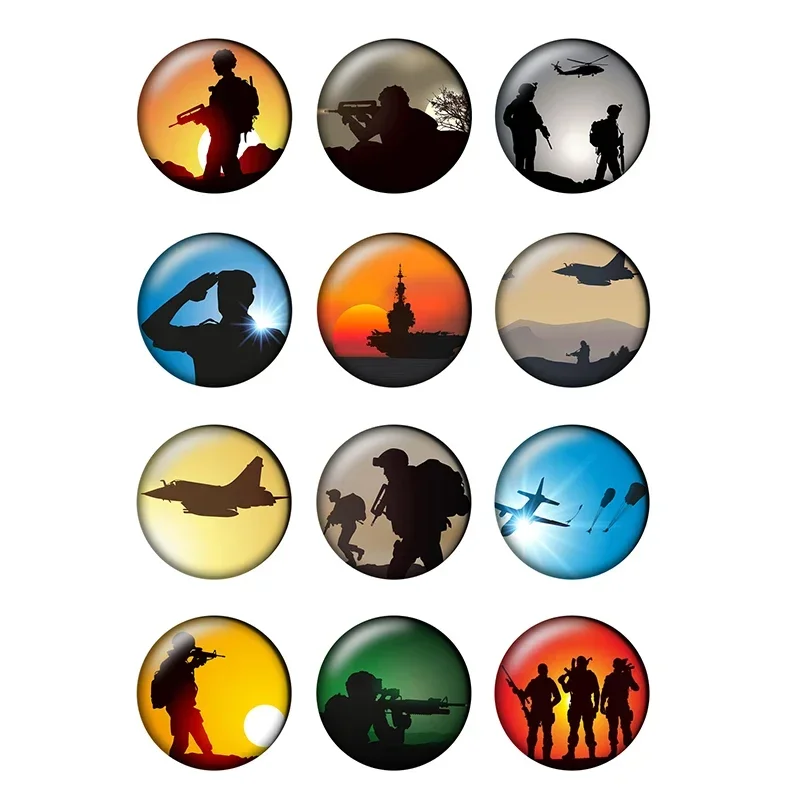 12pcs/lot War Themed Soldier Fighter Silhouette Glass Cabochons 10mm 12mm 20mm 25mm DIY Jewelry Making Supplies Wholesale T211