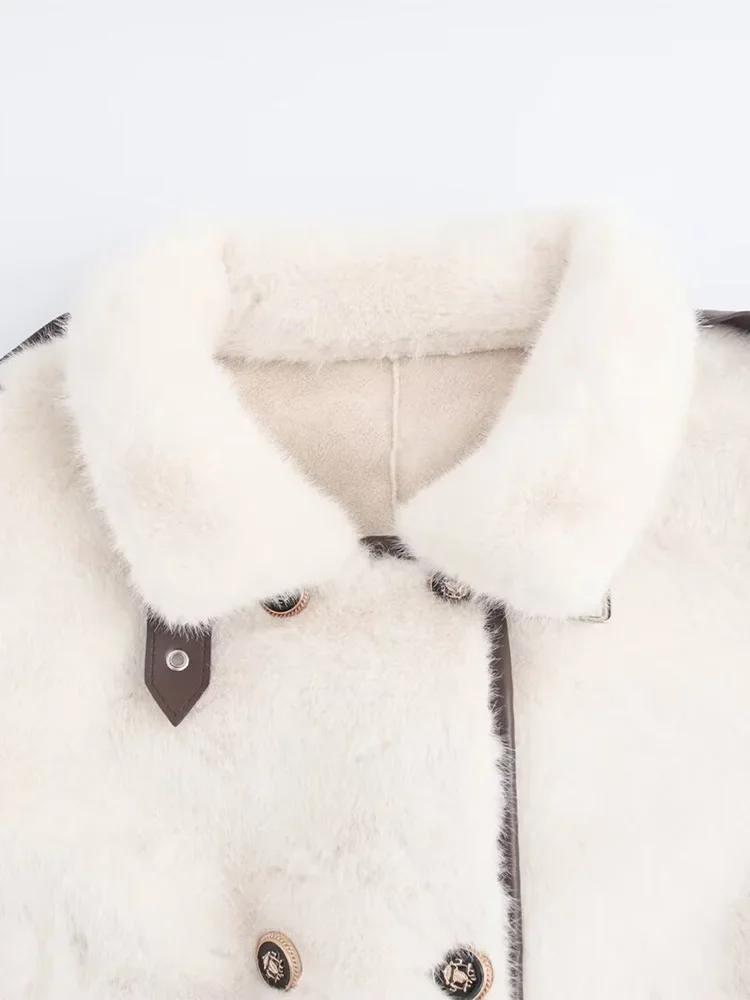 Pop 2024 Nuova giacca da cintura con colletto alla coreana per moto in pelliccia e pelle con temperamento alla moda da donna europea e americana