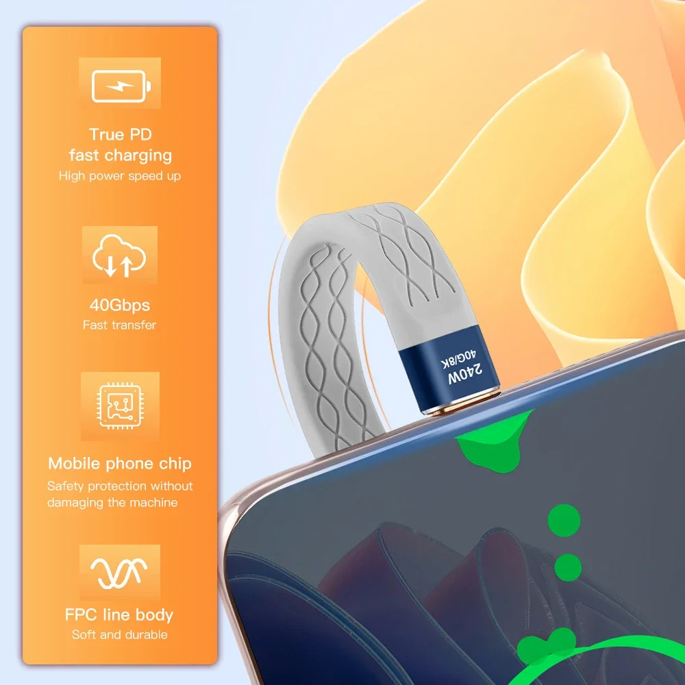 短いUSBケーブルタイプC,40GB,240W, 40GB Gbps,データ転送