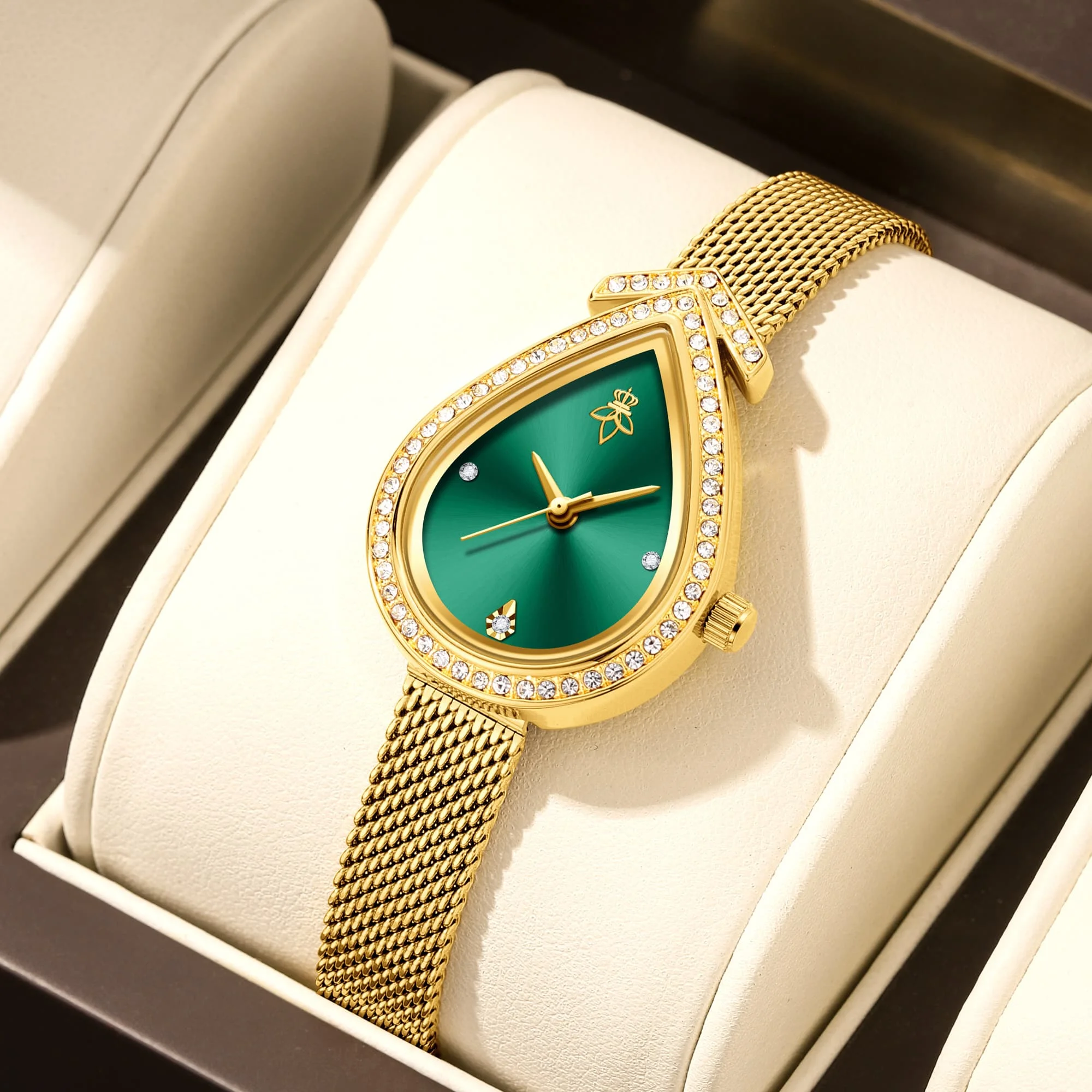 

YaLaLuSi Womens Quartz Watch With Rhinestone Decoration Water Drop Shaped Case Comes With Elegant Gift Box Ideal Gift For Ladies