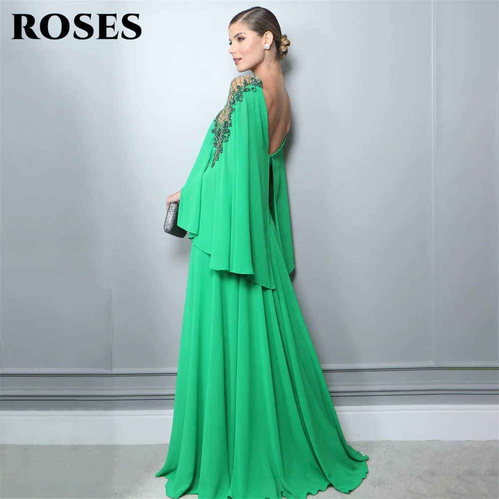 ROSES Green Beach Chiffion Evening Gown V Neck Elegant Prom Dress Embroidery Sequin Beaded Wedding Evening Dress robes de soirée