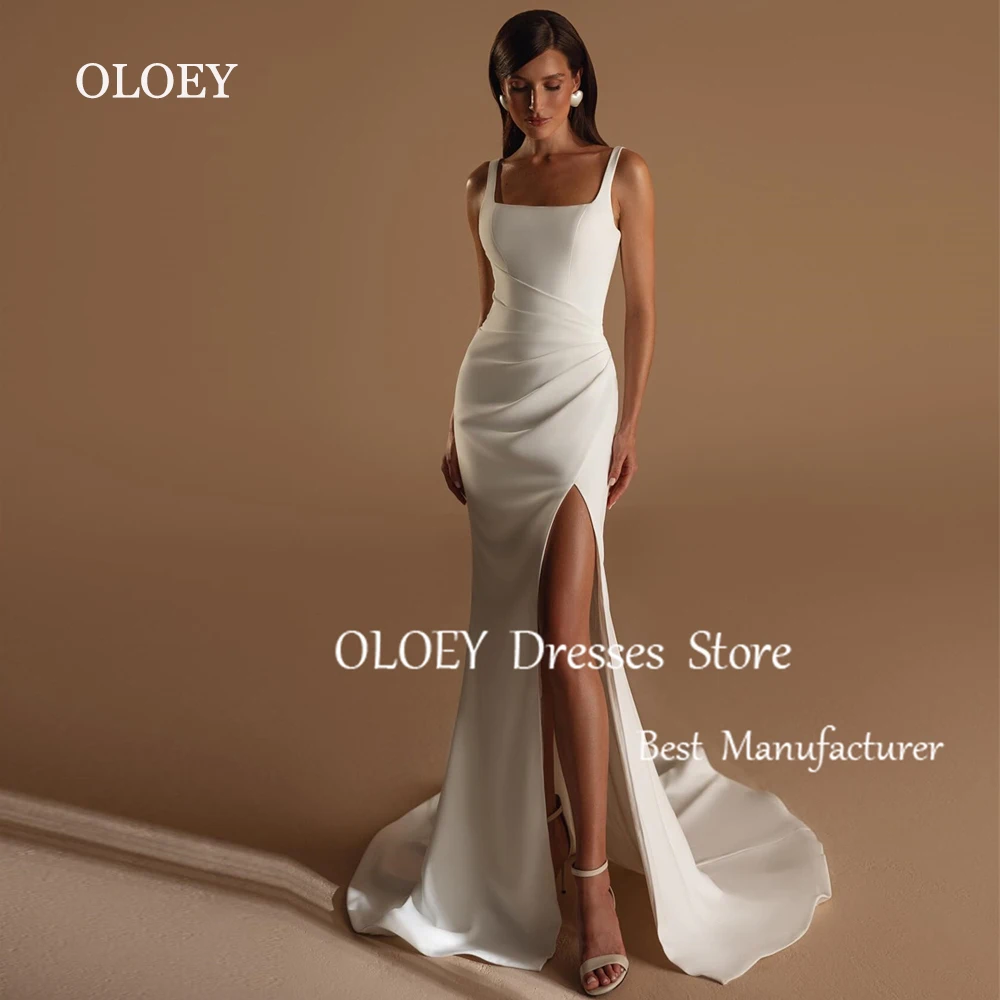 

OLOEY 2025 Elegant Mermaid Wedding Dress Pleats Ivory Bridal Gown High Slit Floor Length Sleeveless Custom Vestidos De Novia