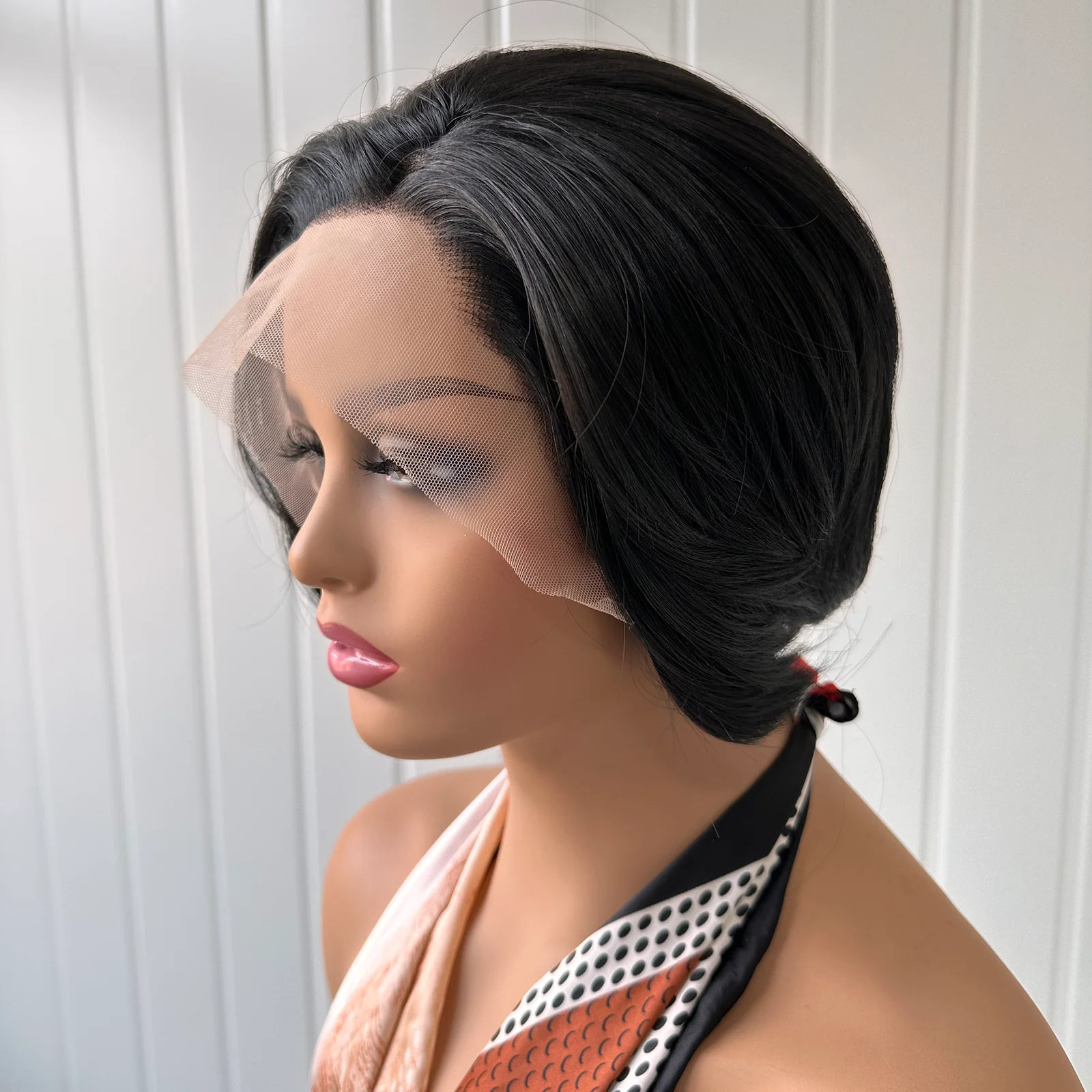 عابث قطع الباروكات للنساء أسود مستقيم بوب شعر مستعار الاصطناعية الشعر الجانب جزء شعري طبيعي قصير متموج 13X4 الدانتيل شعر مستعار أمامي #4