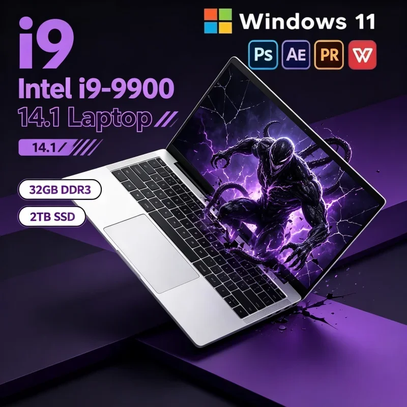 Best Seller 14.1 Inch FHD IPS Notebook 2026 Intel I9-9900 120Hz Backlit KB 16/32GB 2TB SSD Win11 Office Laptop
