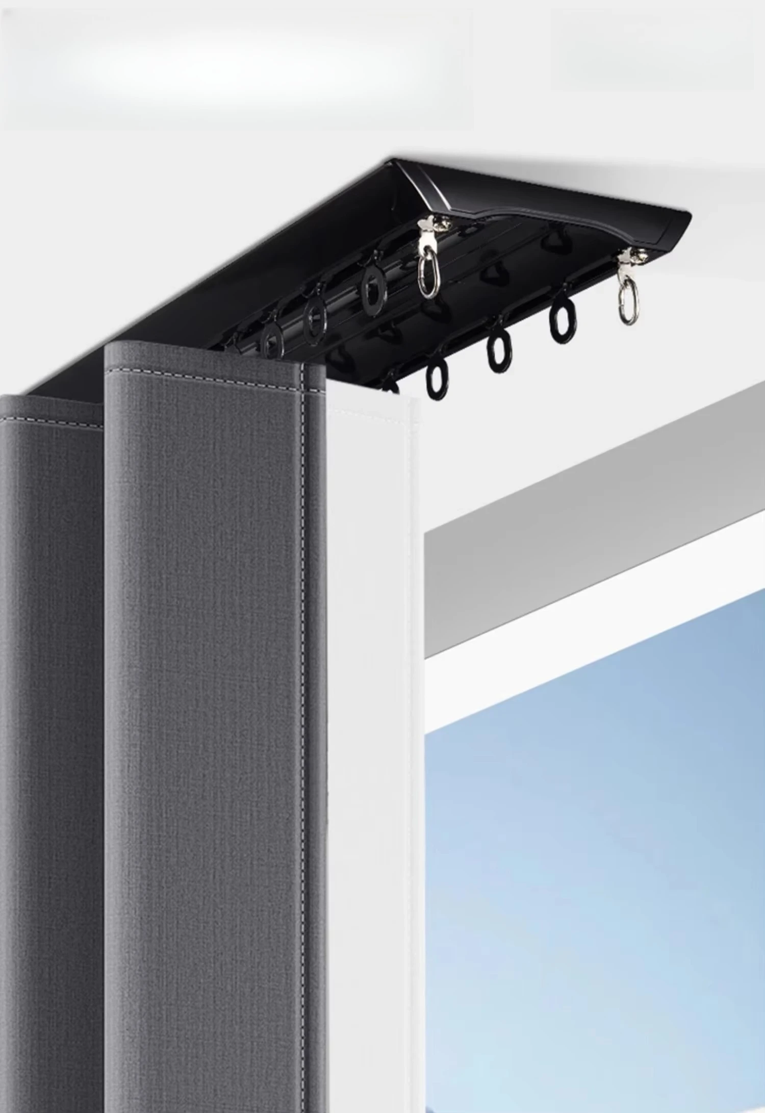 Curtain Track Ceiling Mount Aluminum - FY-울트라 V자형 블랙 이중 커튼 레일,