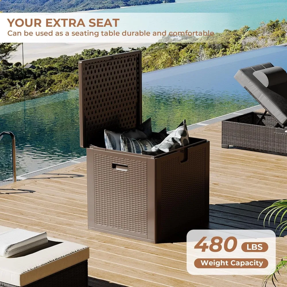 Gallon Outdoor Storage Box Waterproof, Lockable Resin Deck Box, Patio Deck Storage Box For Package Delivery, Square Deck Box .