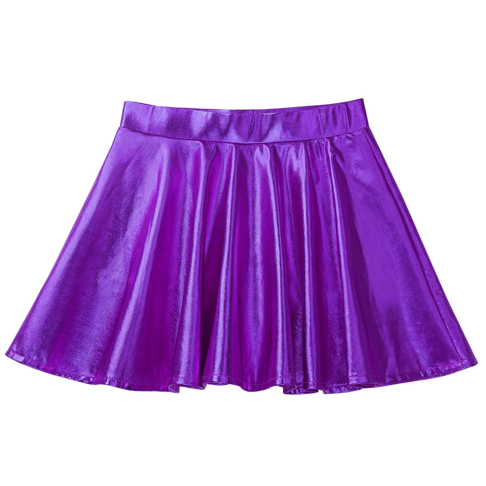 Kid Girls Shiny Metallic Skater Skirt with Built-in Shorts High Waisted Holographic Pleated Skirt for Ballet Dance Party Costume