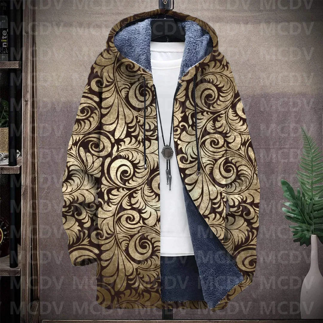 

Men's Plush Thick Long-Sleeved Coat Cardigan Psychedelic Flower 3D Prined Fleece Hooded Overcoat Unisex Thick Warm Jacket