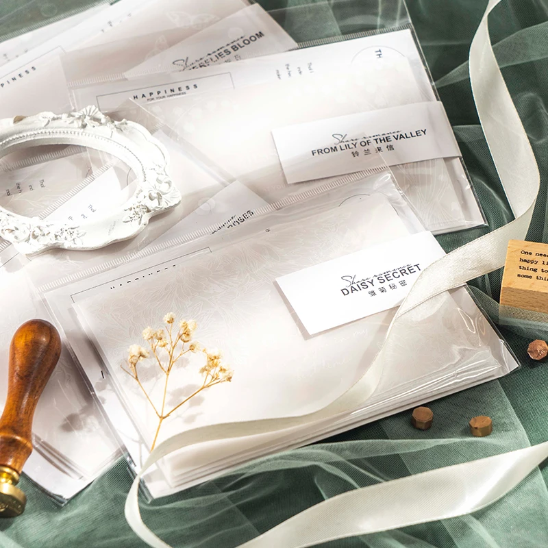 10pcs/lot Floral Printing Translucent Envelope Sulfate Paper DIY Postcard Storage Business Wedding Festival Invitation Packing