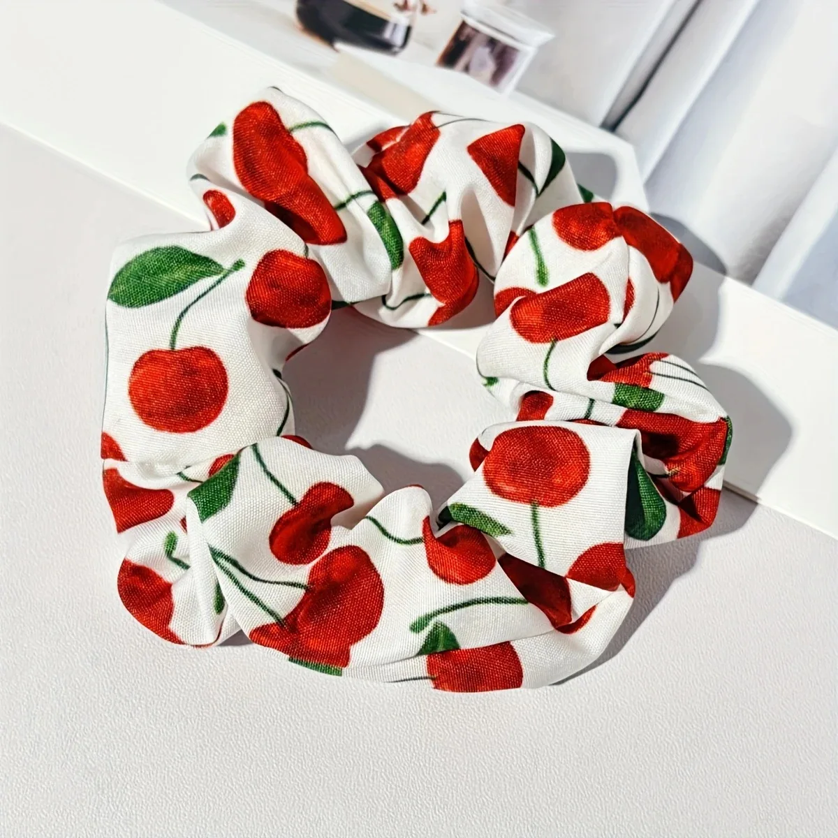 1pc/2pcs cute strawberry cherry print headband soft elastic large intestine hair ring, sweet female ponytail hair rope headpiece view 5