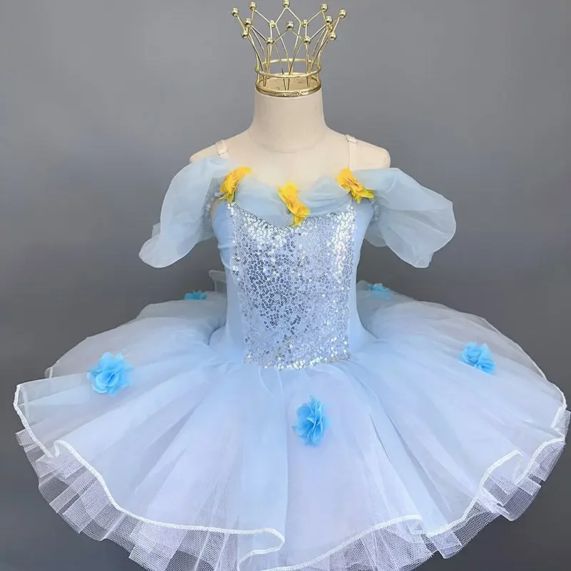 Tutú de plataforma profesional para niñas y niños, traje de baile de Ballet, con falda de baile de lentejuelas leotardo, disfraz de fiesta de princesa bailarina