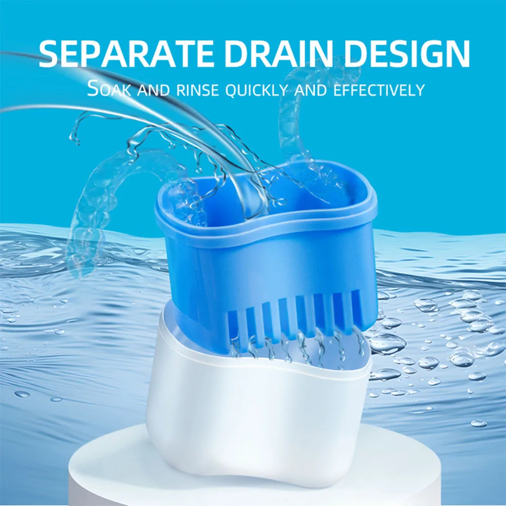 Fawnibu kotak peralatan gigi dua dalam satu, kotak penyimpanan gigi tiruan portabel, casing penahan pembersih kawat gigi tidak terlihat, perlengkapan ortodontik