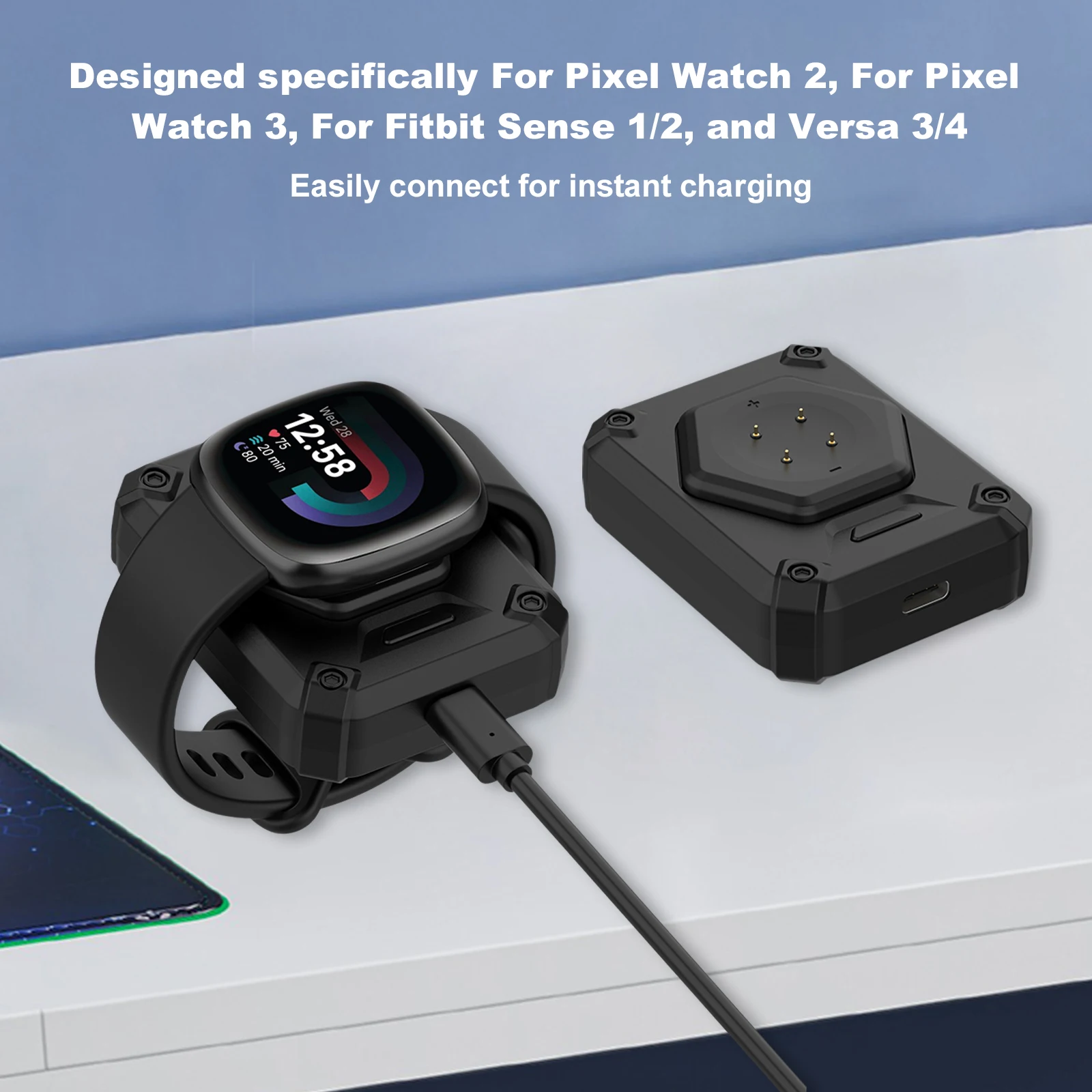 

Портативная зарядная станция-док-станция с кабелем для Google Pixel Watch 3/2 и Fitbit Versa 4/3