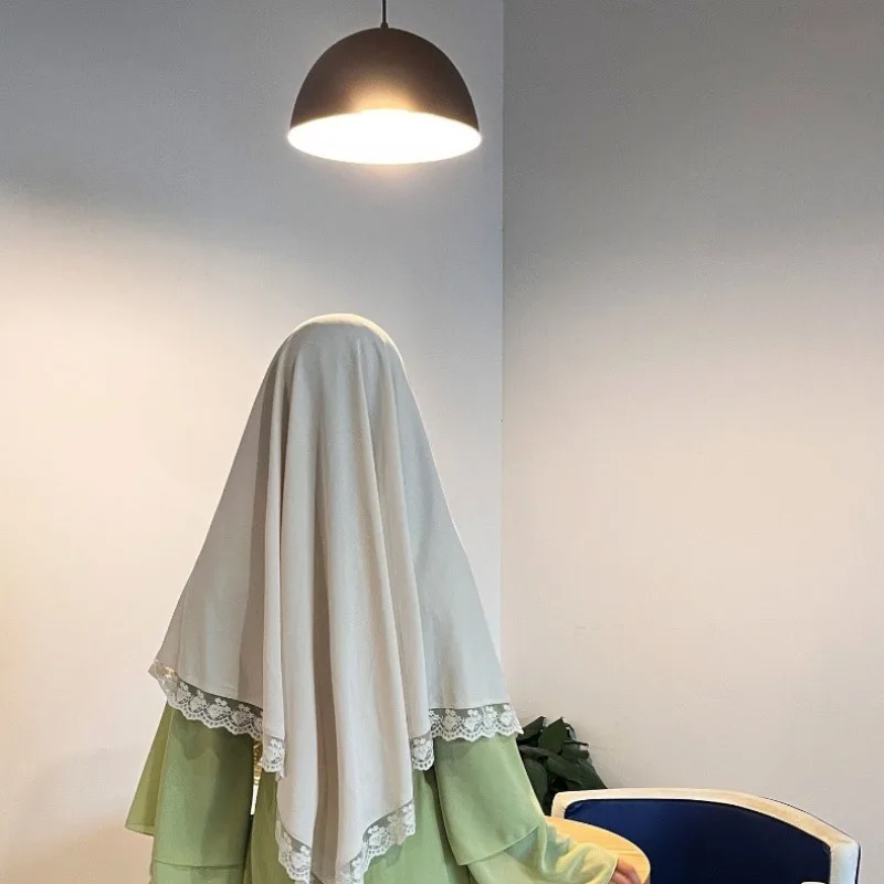 

2026 New Fashionable Solid Color Wraps Spring Autumn Middle Eastern Women's Lace-trimmed Headscarf Outerwear Ladies Hijabs