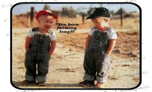 YOU BEEN FARMING LONG twin boys jeans overalls classic wall hanging metal print