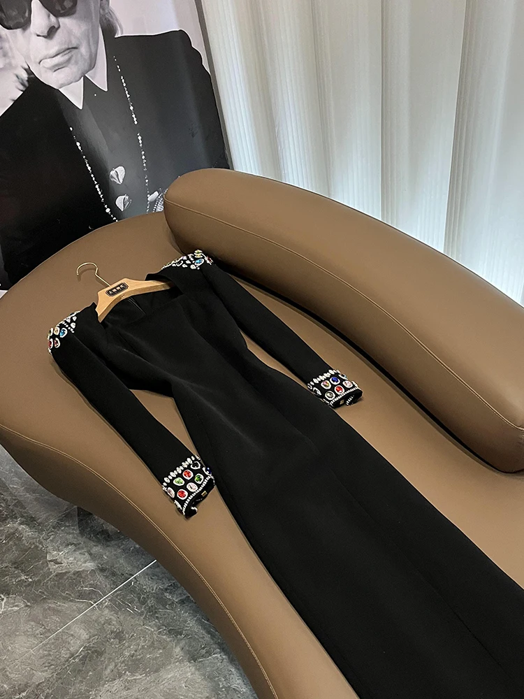 Ele Long Sve Long Dr Hepburn Sle travail lourd pierres précieuses intégré robe de soirée Ci déplacements adapté aux dames Dr