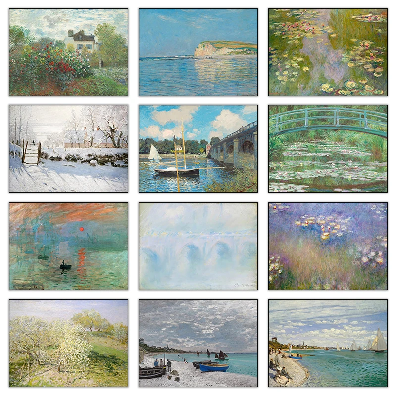 Póster de jardín de Monet, lirios de agua, Urraca, puente de carretera, amanecer, imágenes artísticas de pared impresas, pintura en lienzo, decoración del hogar para sala de estar