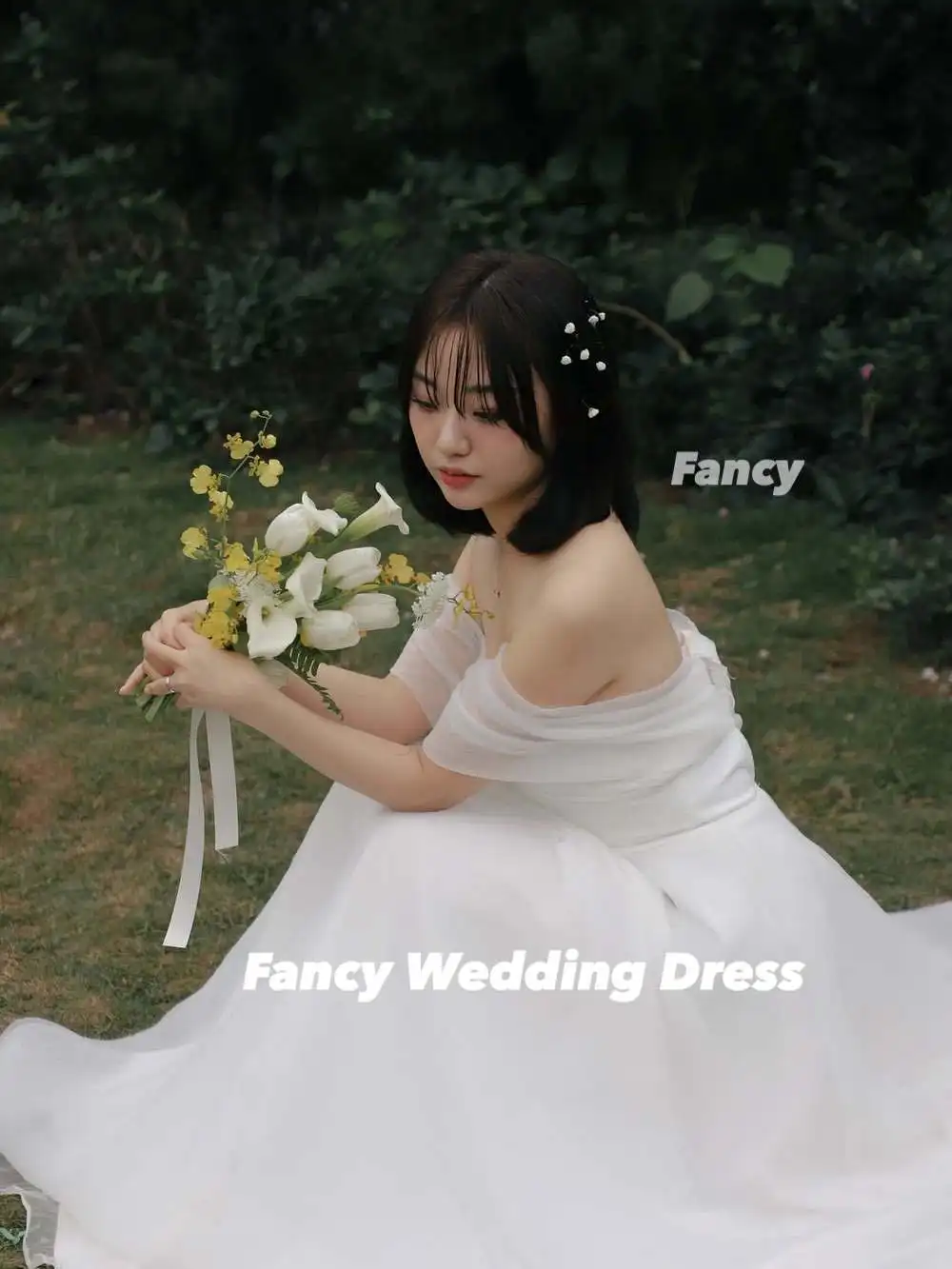 يتوهم عالية الجودة فستان الزفاف الأورجانزا ألف خط كوريا التقطت الصور ثوب الزفاف الخلفي مشد قبالة الكتف فساتين السهرة حسب الطلب