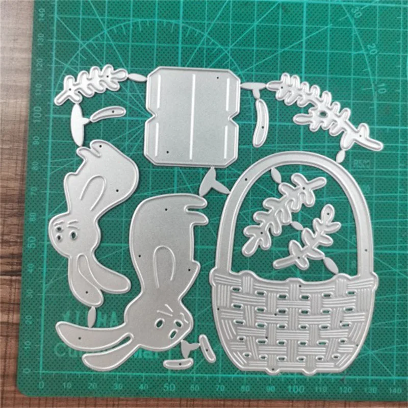 Cartoon Rabbit Flower Basket Frame 2024 New Arrivals Cutting Dies Metal Scrapbooking Decoration Embossed Photo Album Card