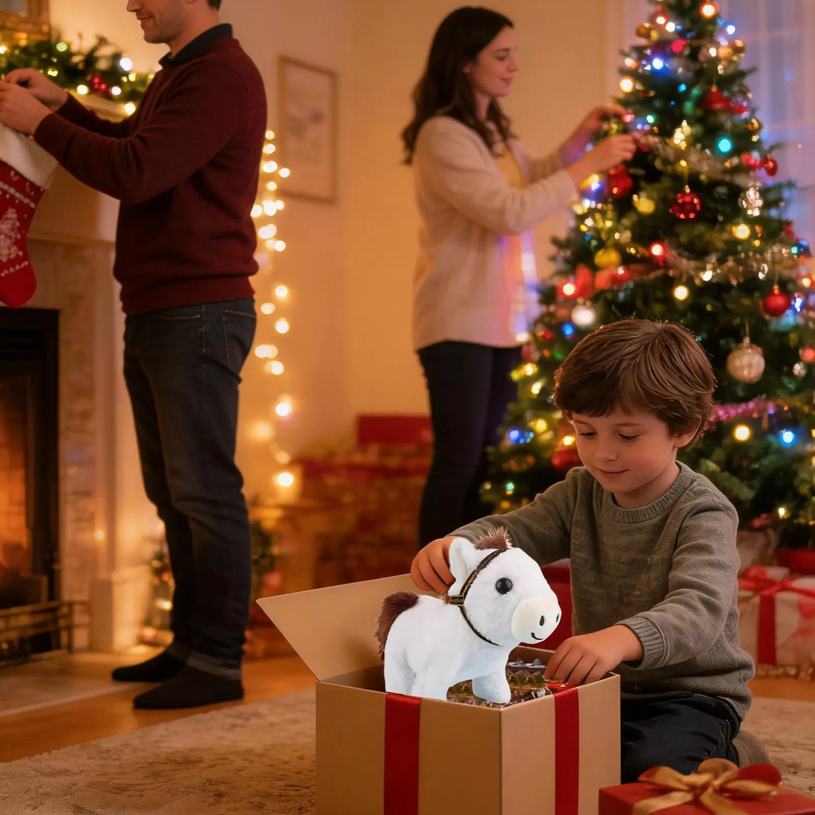 귀여운 봉제 인형 시뮬레이션 말 인터랙티브 어린이용 부드러운 동물 인형 전자 동반 장난감 어린이 선물 생일 상