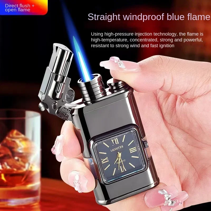 Hot selling Creative Double Flame Windproof Butane Gas Metal Lighter Camping Outdoor Portable Cigar Lighter Men\'s High end Gift