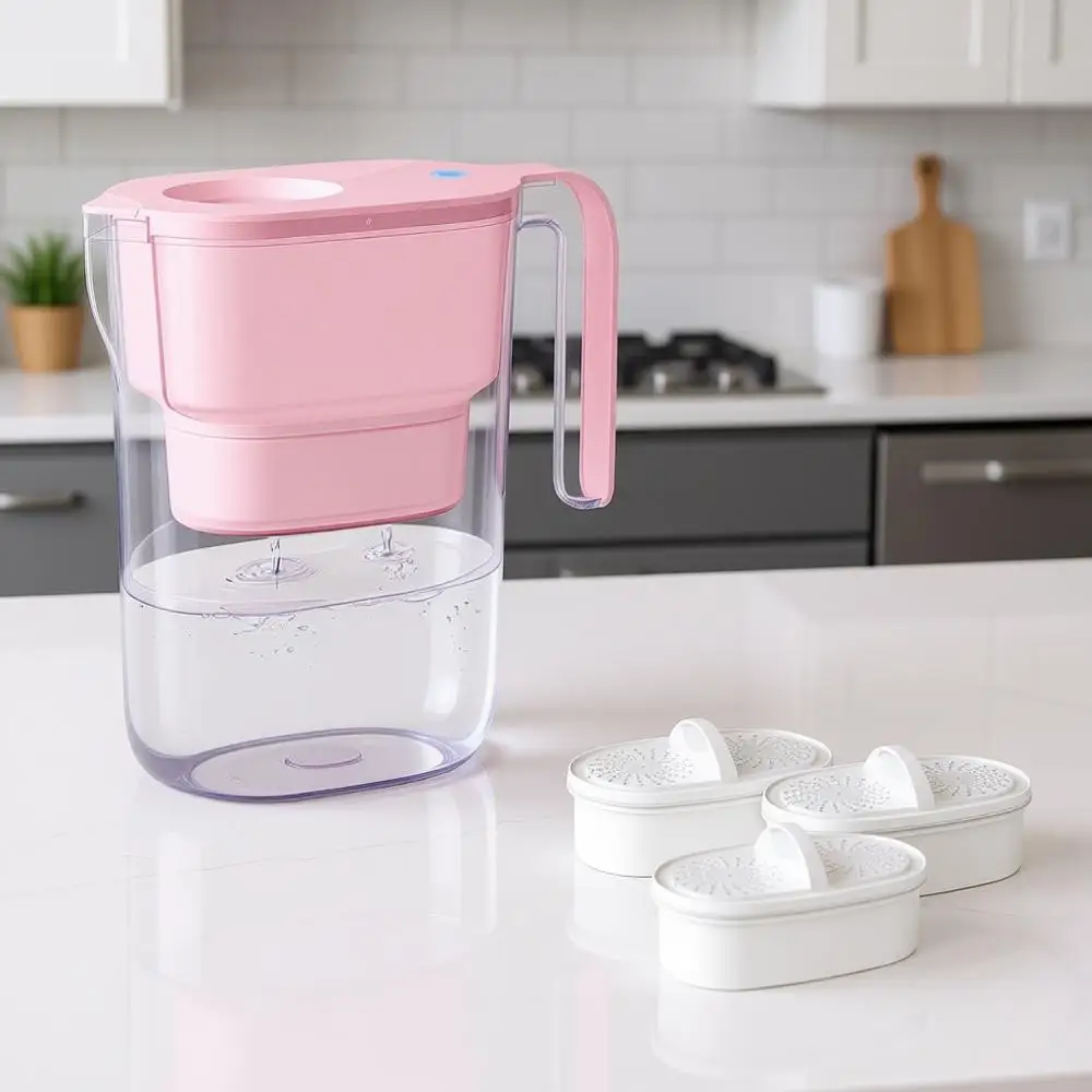 

Кувшин-фильтр для воды с 4 фильтрами, в 5 раз более долговечный, выдерживает 800 галлонов, уменьшает содержание хлора, емкость 7 чашек, розовый