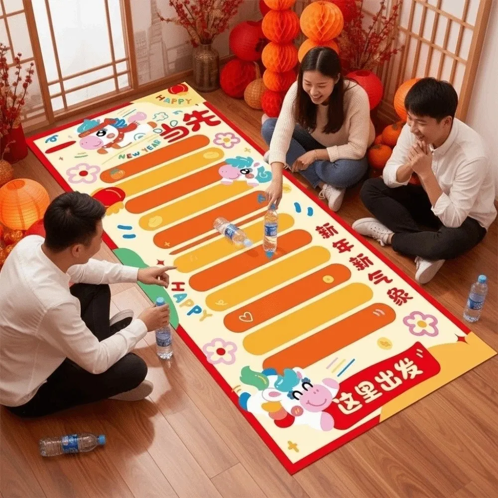 

Creative Polyester New Year Game Carpet Gift Marker Pen DIY Bottle Rolling Game Mat Novelty Red Floor Rolling Game Props Camping