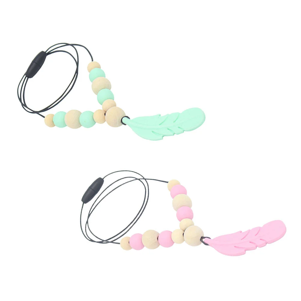 

2 Pcs Teether Chewing Pendant Infant Teething Toys Baby Necklaces Silica Gel Molar