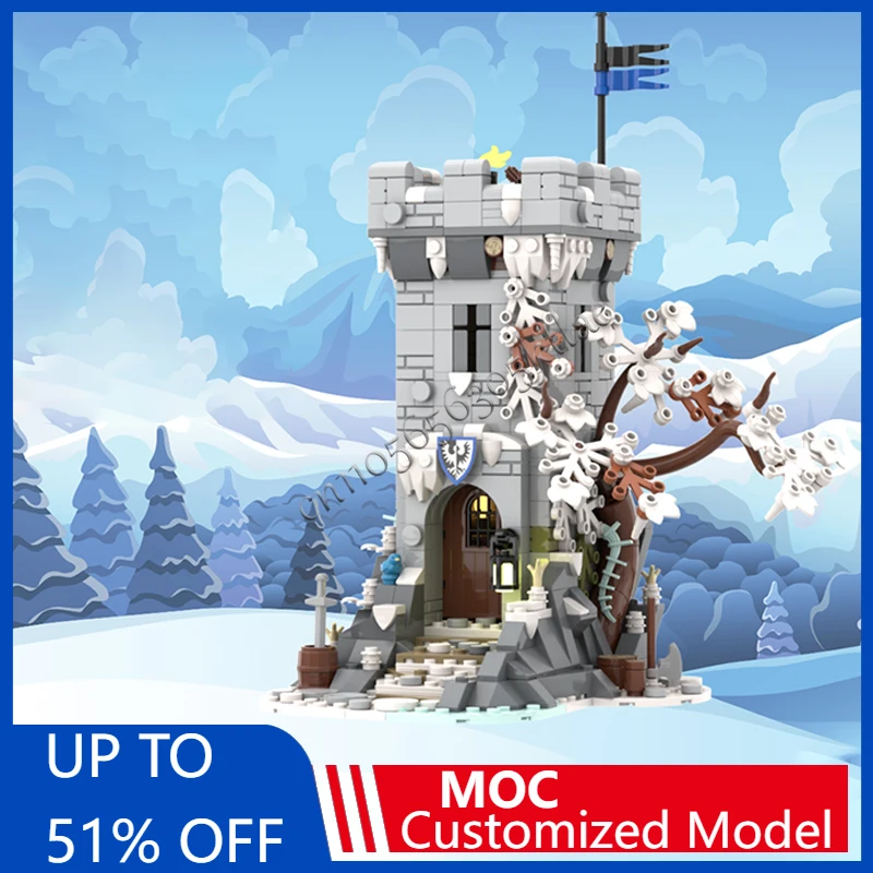 

701 шт., зимние тематические часы Tower MOC, креативная средневековая крепость, архитектура, модель замка, пазлы на заказ, архитектура, игрушка в подарок