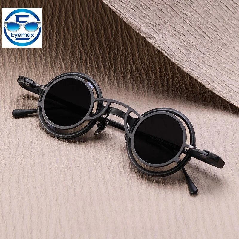 2026 Vintage Small Round Pure Titanium Sunglasses Men High End Magnetic Clip On Myopia Glasses Outdoor Driving Sports UV400