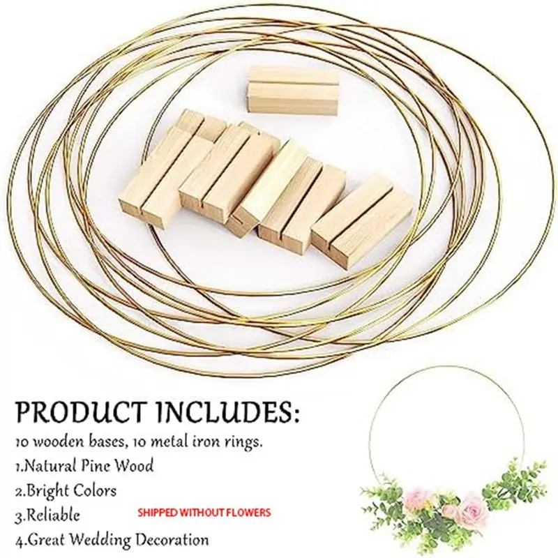 ABJS 10Pcs 12In Metal Floral Hoop Centerpiece with Stand for Table,Macrame Gold Wreath Ring Centerpiece Table Decorations