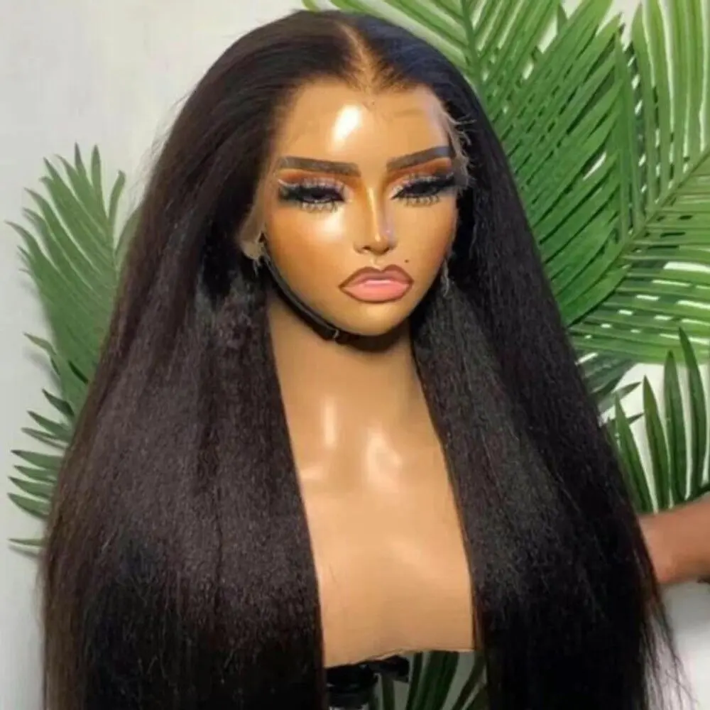 32 Inch Kinky Straight Brazilian Human Hair Wig T13x6 T13x5 T4x4 Lace Front PrePlucked 250% Density for Women