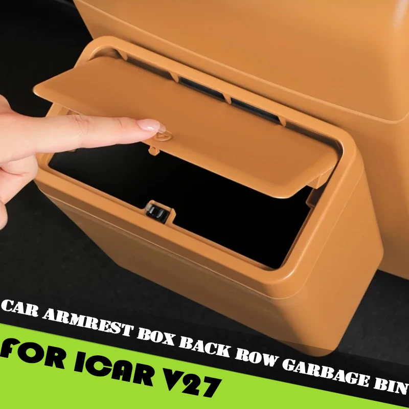 Car Armrest Box Back Row Garbage Bin Suitable for Chery ICAR V27 2026 Modified Auto Rear Air Outlet Storage Box Accessories