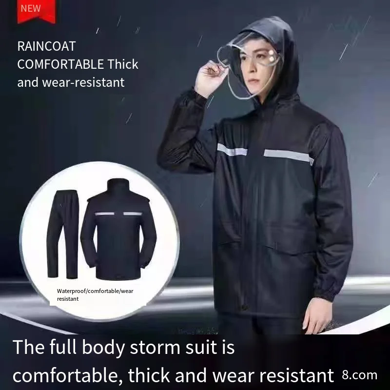 

Men's thickened raincoat set, rainproof mask, raincoat, outdoor work, hiking, cycling, fishing, raincoat, storm proof