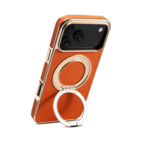 Luxury Magnetic Ring Stand Genuine Leather Magsafe Case for iPhone 17 Pro Max 14 15 16 Pro 17 Air Plating Wireless Charging Case