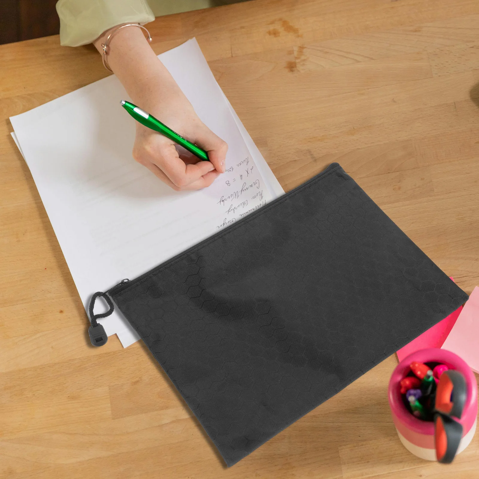 

1pcs Sturdy Oxford Cloth Zipper File Pouch Document Storage Bag Waterproof Stationery Organizer Large Capacity Pencil