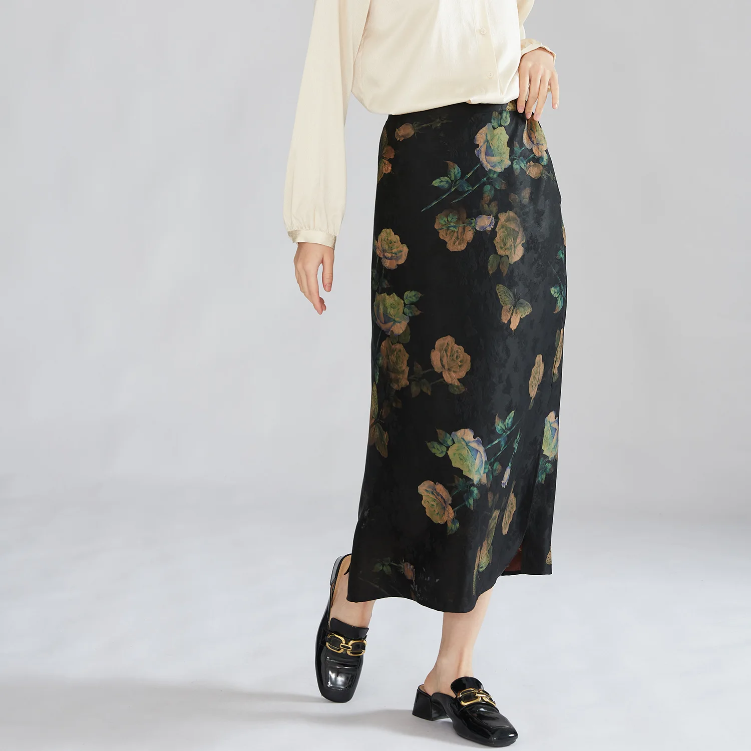 High Quality Silk Twisted Yarn Jacquard Straight Skirt 100 Autumn