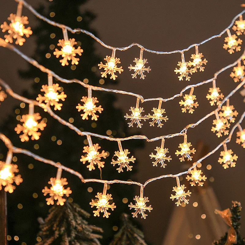 Christmas String Lights LED Acrylic Clear Star Snowflake Xmas Tree Long Lamp Strings Light Hanging Ornaments Home Party Decor