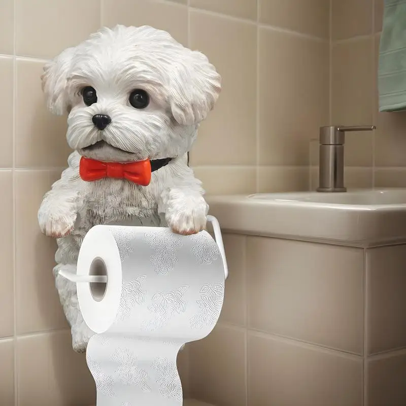 

Toilet Paper Holder Dog Toilet Paper Holder Wall Mount Resin Roll Dispenser Storage Stand Cute Decor Home Decorations for Hotel