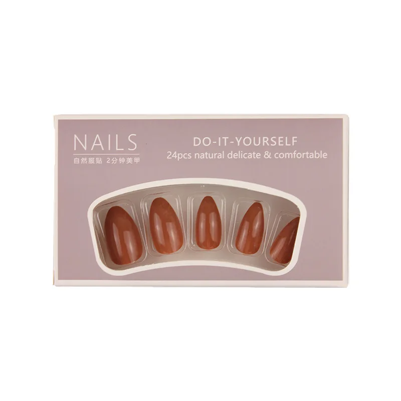 

Wear nail pads Medium and long brown simple solid color fake nail patches 24 pieces Nail art finished product