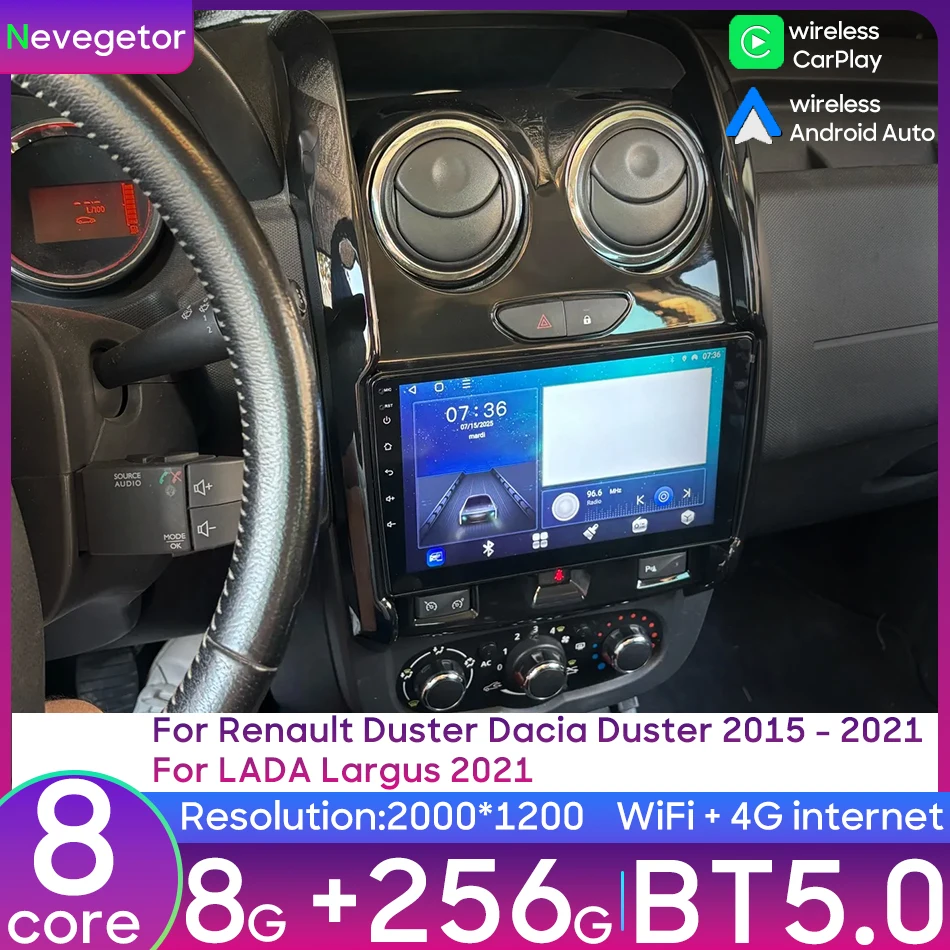

For Renault Duster Dacia Duster 2015 - 2021 For LADA Largus 2021 Android Car Multimedia Radio Video Player Wireless CarPlay Auto