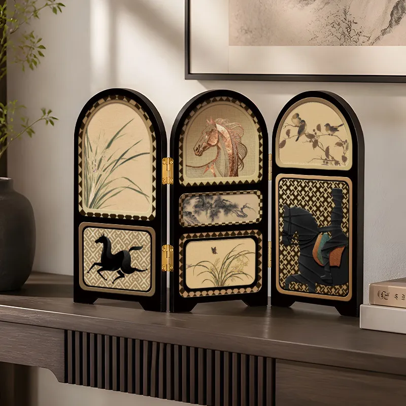 30x20cm Retro Folding Screen Partition,office Entrance Decoration Display Stand,crystal Porcelain Painting