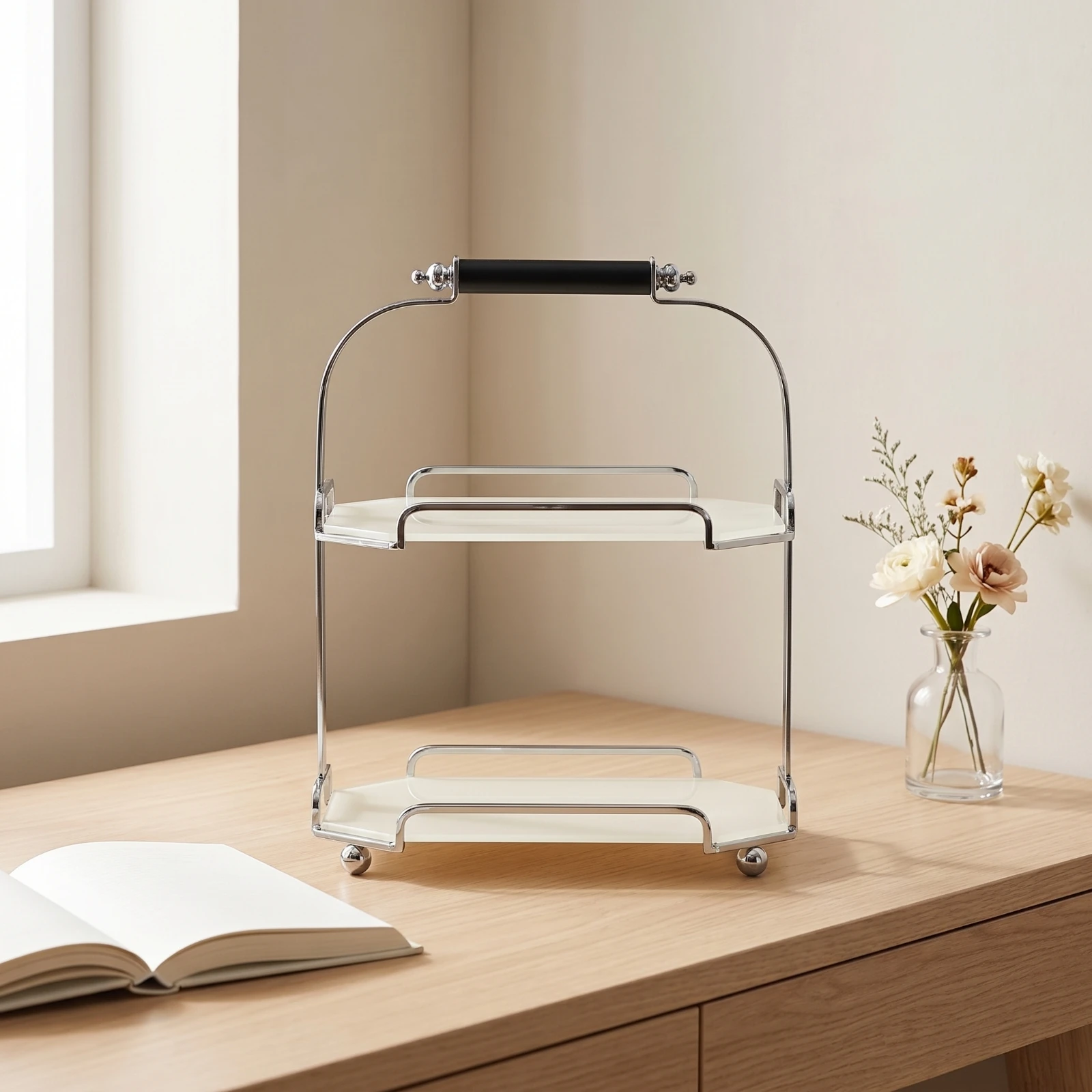 Multifunctional Octagonal Shelf Two-tier Space-saving Organizer Rack Display Stand for Bedroom and Bath