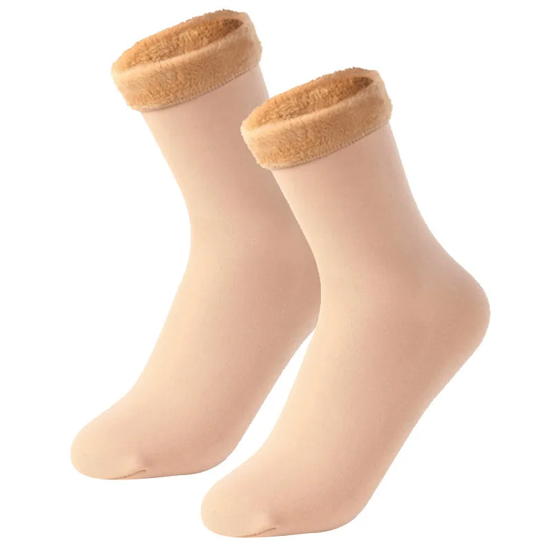 Calcetines térmicos gruesos de felpa para mujer, botas de nieve suaves para el hogar, calcetines de piso informales de Color sólido, calcetines de tubo medio cálidos para invierno