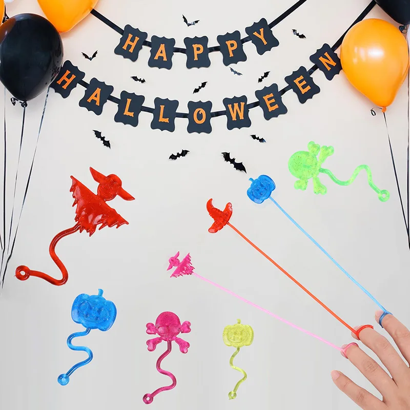 

10PCS Creative Elastic Sticky Palm Pumpkin Ghost Skull Halloween Trick Wall Climbing Sticky Toy