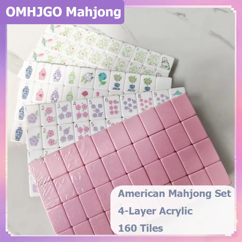 

OMHJGO Vintage American Mahjong Tiles 4-Layer Acrylic 160pcs Tiles Mahjong Set Travel Family Party Game Gifts Portable Mah Jongg