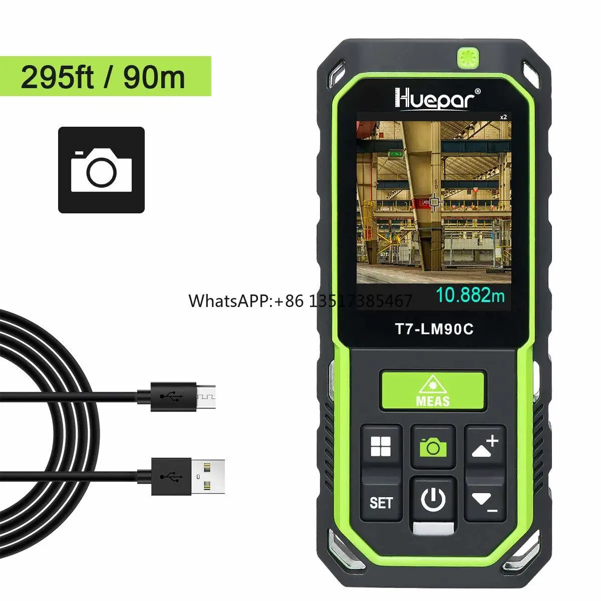 

Huepar LM90C 2X/4X Zoom, 90m/295Ft High Accuracy,Rechargeable Measurement,Color Backlit Display Laser Distance Meter With Camera